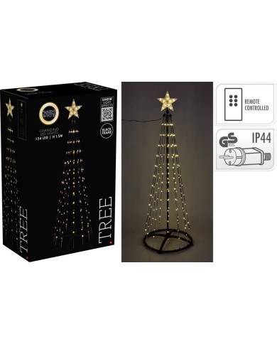 Dekorácia pyramída/strom 154 LED teplé biele 150 cm adaptér, ovládač, čierna