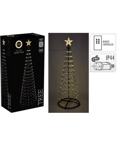 Dekorácia pyramída/strom 370 LED teplé biele 210 cm adaptér, ovládač, čierna