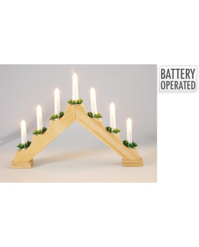 Svietnik vianočný 7 LED sviečok 41x5,2x27 cm s časovačom drevo krémový