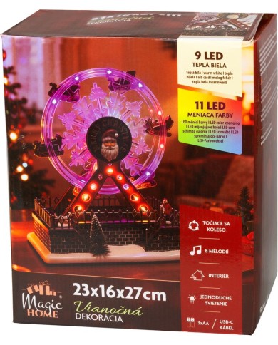 Dekorácia MagicHome Vianoce, ruské koleso, otočné, LED, plastové, 16x23x27 cm