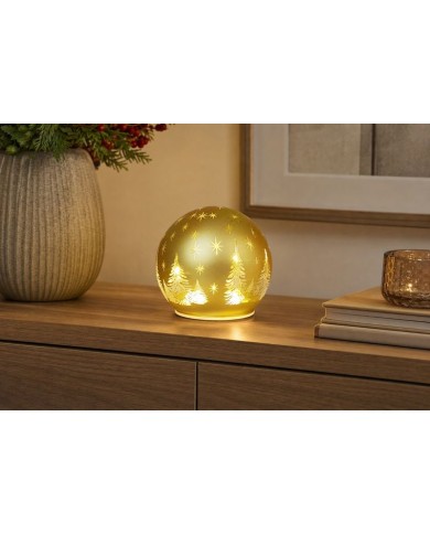 Guľa MagicHome Vianoce, sklo, zlatá, 10xLED teplá biela, 12x11 cm, 3xAA