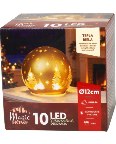 Guľa MagicHome Vianoce, sklo, zlatá, 10xLED teplá biela, 12x11 cm, 3xAA