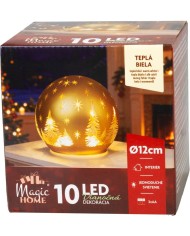 Guľa MagicHome Vianoce, sklo, zlatá, 10xLED teplá biela, 12x11 cm, 3xAA