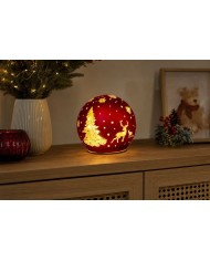 Guľa MagicHome Vianoce, sklo, červená, 10xLED teplá biela, 12x11 cm, 3xAA