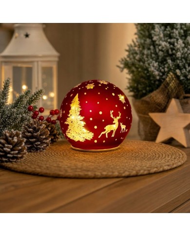 Guľa MagicHome Vianoce, sklo, červená, 10xLED teplá biela, 12x11 cm, 3xAA