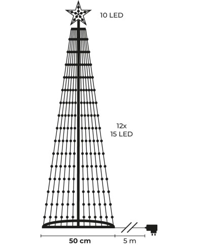 Dekorácia MagicHome Vianoce, stromček, 190xLED, studená biela, plast-meď, 50x180 cm