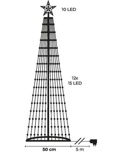 Dekorácia MagicHome Vianoce, stromček, 190xLED, teplá biela, plast-meď, 50x180 cm