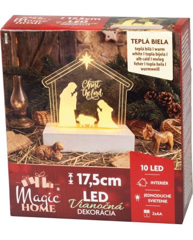 Dekorácia MagicHome Vianoce, Narodenie Ježiša, 10xLED teplá biela, IP20, 2xAA, 15x5,8x17,5 cm