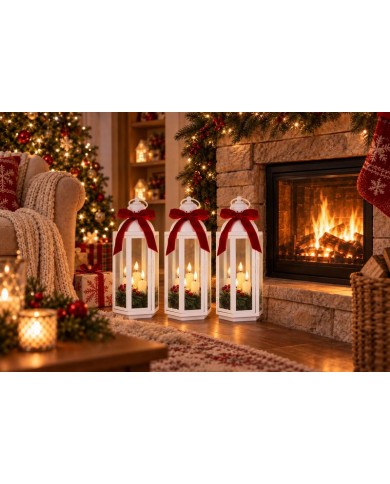 Lampáš MagicHome Vianoce, so stuhou, 3xLED teplá biela, 3xAAA, IP20, 16x14x38,5 cm