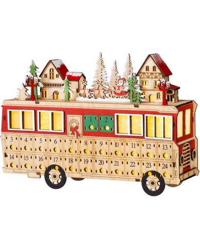 Dekorácia MagicHome Vianoce, Autobus, 8xLED teplá biela, 2xAAA, IP20, 27,7x7,5x19 cm