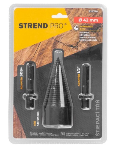 Tŕň Strend Pro, štiepací klin, kužeľ, 42 mm, 2x adaptér, na drevo