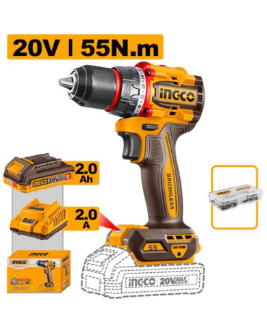 Vŕtačka bezkartáčová LI-Ion CDLI205582E INGCO INDUSTRIAL AKU 20V, 55Nm, P20S KIT s akumulátorom a nab.