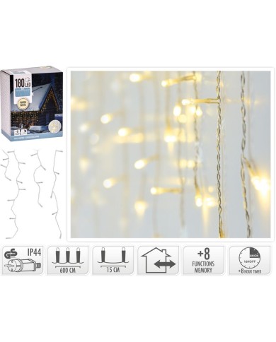 Svetlo vianočné cencúle 180 LED teplé biele, transparent, 6 m, s funkciami, vonkajšie/vnútorné