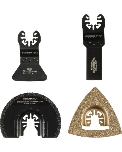 Sada nástrojov Strend Pro TAS-TW104 pílový list a polkruh do multibrúsky, karbid + Bi-metal, 4-dielna