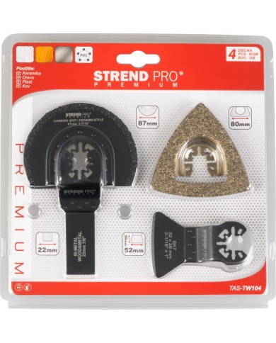 Sada nástrojov Strend Pro TAS-TW104 pílový list a polkruh do multibrúsky, karbid + Bi-metal, 4-dielna