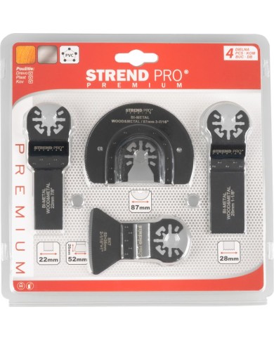 Sada nástrojov Strend Pro TAS-FW105 pílové listy, polkruh a škrabka do multibrúsky, Bi-metal, 4-dielna súprava