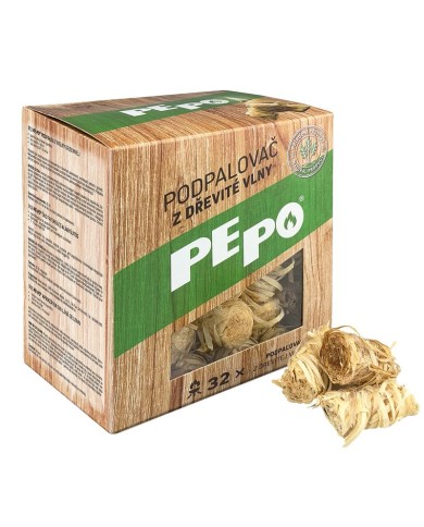 Podpaľovač PE-PO® drevitá vlna, 32 ks, rozpaľovač na gril, kachle, krby, pece