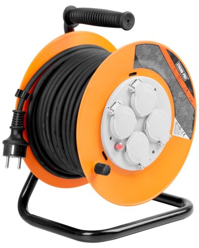 Kábel Strend Pro CR038, predlžovací, L-20 m, 4x zásuvka, IP44, čierna guma, na bubne