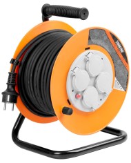 Kábel Strend Pro CR038, predlžovací, L-20 m, 4x zásuvka, IP44, čierna guma, na bubne