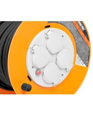 Kábel Strend Pro CR038, predlžovací, L-20 m, 4x zásuvka, IP44, čierna guma, na bubne