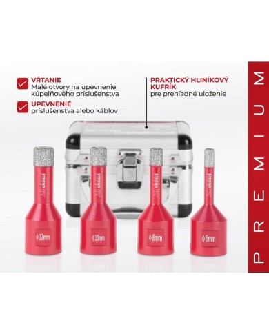 Sada vyrezávačov Strend Pro Premium DCB11S2, 6-8-10-12 mm, M14, diamant, korunky, professional