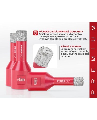 Sada vyrezávačov Strend Pro Premium DCB11S2, 6-8-10-12 mm, M14, diamant, korunky, professional