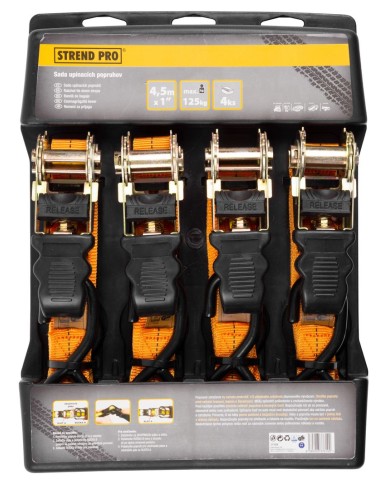 Popruh upínací Strend Pro, pás s račňou, 25 mm, L-4,5 m, max. 500 kg, bal. 4 ks