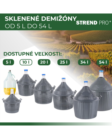 Demižón Strend Pro Cada Inco, 10 lit. sklenený, na víno a pálenku, plastový kryt