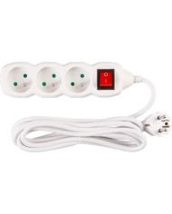 Kábel DG-F803BK L-3 m, predlžovací, biely, 3x zásuvka + vypínač, new edition