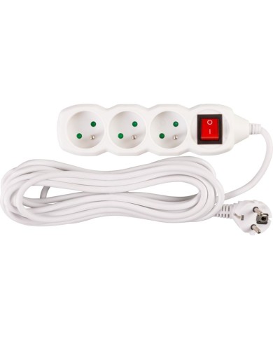Kábel DG-F803BK L-5 m, predlžovací, biely, 3x zásuvka + vypínač, new edition