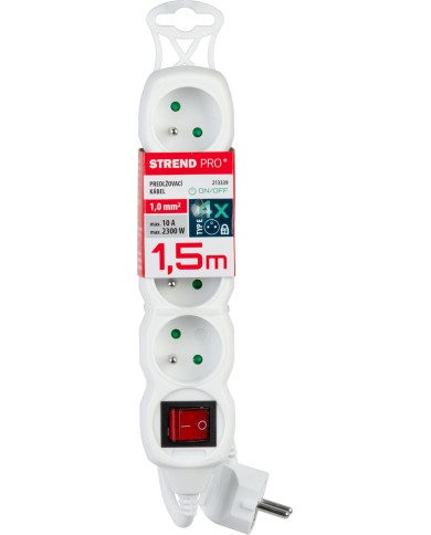 Kábel DG-F804BK L-1.5 m, predlžovací, biely, 4x zásuvka + vypínač, new edition