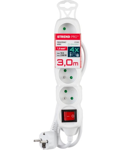 Kábel DG-F804BK L-3 m, predlžovací, biely, 4x zásuvka + vypínač, new edition