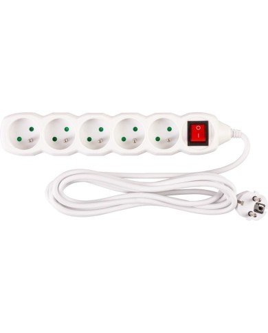 Kábel DG-F805BK L-3 m, predlžovací, biely, 5x zásuvka + vypínač, new edition