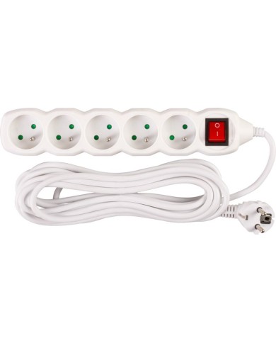 Kábel DG-F805BK L-5 m, predlžovací, biely, 5x zásuvka + vypínač, new edition