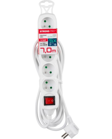 Kábel DG-F805BK L-7 m, predlžovací, biely, 5x zásuvka + vypínač, new edition