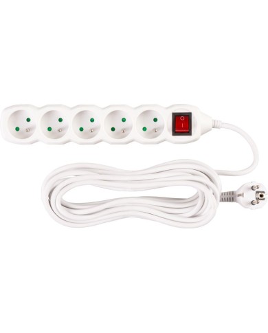 Kábel DG-F805BK L-7 m, predlžovací, biely, 5x zásuvka + vypínač, new edition