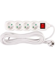 Kábel DG-F804BK L-5 m, predlžovací, biely, 4x zásuvka + vypínač, new edition