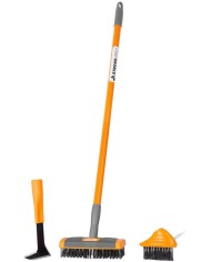 Kefa Strend Pro, čistiaca, na zámkovú dlažbu, 4 dielna sada, s teleskopickou násadou, odstraňovač buriny, kefa 3x10 cm a 6x19 cm
