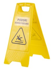 Tabuľa výstražná "POZOR, MOKRÁ PODLAHA", 60x30 cm, polepená, text v EN a SK