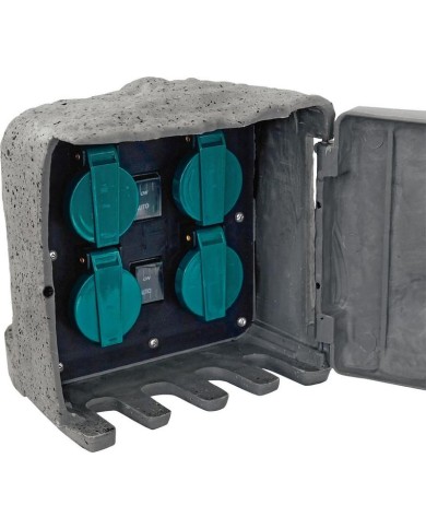 Zásuvka Strend Pro, vodeodolná, záhradná, imitácia kameňa, IP44, skrinka, 4x zásuvka, kábel 3 m