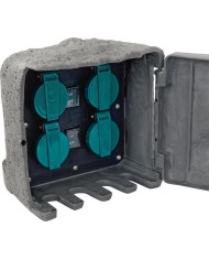 Zásuvka Strend Pro, vodeodolná, záhradná, imitácia kameňa, IP44, skrinka, 4x zásuvka, kábel 3 m