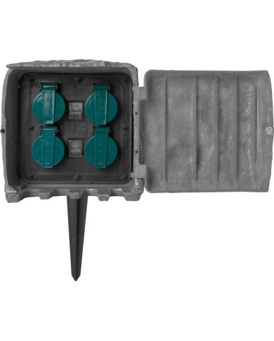 Zásuvka Strend Pro, vodeodolná, záhradná, imitácia kameňa, IP44, skrinka, 4x zásuvka, kábel 3 m