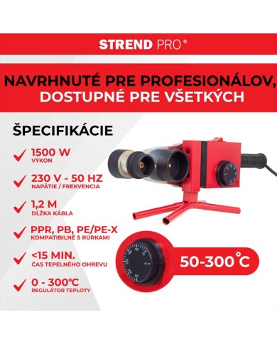 Zváračka Strend Pro PPR 63B, polyfúzna, 1500W, 20-63 mm, na plastové rúrky, 14 dielna