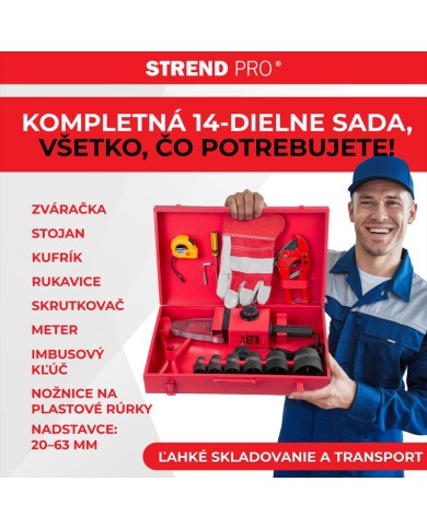 Zváračka Strend Pro PPR 63B, polyfúzna, 1500W, 20-63 mm, na plastové rúrky, 14 dielna