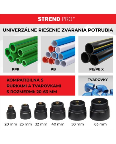 Zváračka Strend Pro PPR 63B, polyfúzna, 1500W, 20-63 mm, na plastové rúrky, 14 dielna