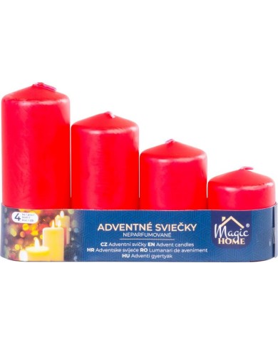 Sviečka MagicHome, vianočná, adventná, červená, 48 mm 60/80/100/120 mm, bal. 4 ks