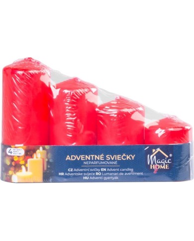 Sviečka MagicHome, vianočná, adventná, červená, 48 mm 60/80/100/120 mm, bal. 4 ks