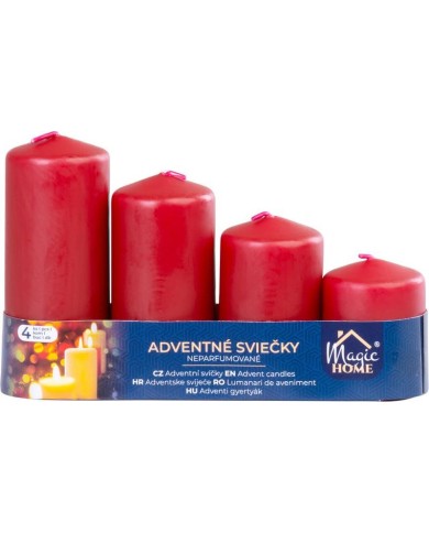 Sviečka MagicHome, vianočná, adventná, bordová, 48 mm 60/80/100/120 mm, bal. 4 ks