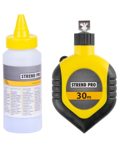 Šnúra murárska Strend Pro G536 L-30 m, s navíjačom + modrý murársky značkovací púder (prášok)