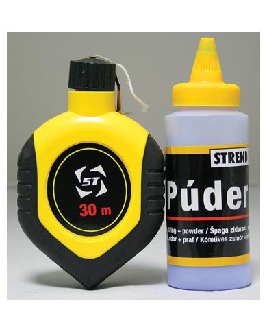 Šnúra murárska Strend Pro G532 L-15 m, s navíjačom + modrý murársky značkovací púder (prášok)